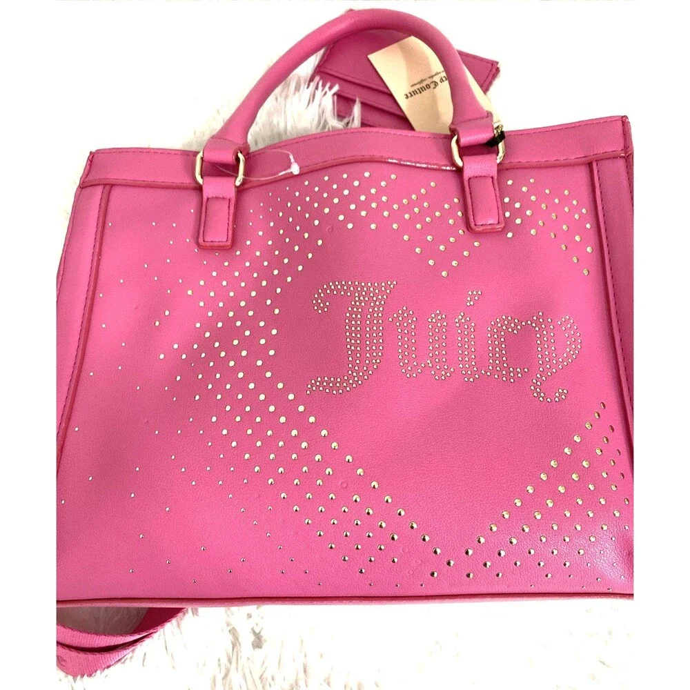 Juicy Couture Lovely Day Tote Crossbody Shoulder Bag Leather Purse Wallet Pink